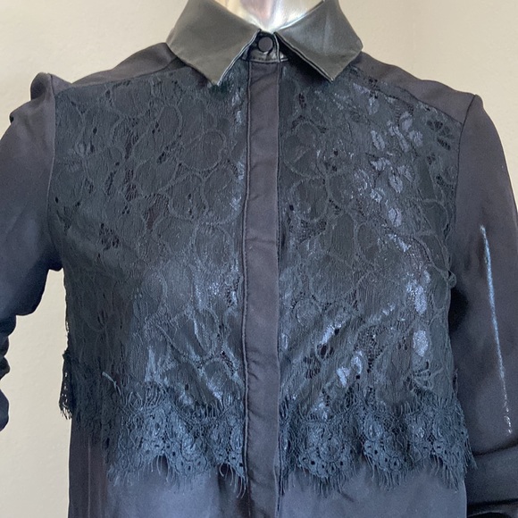 Prabal Gurung Faux Leather & Lace Blouse - Picture 3 of 8